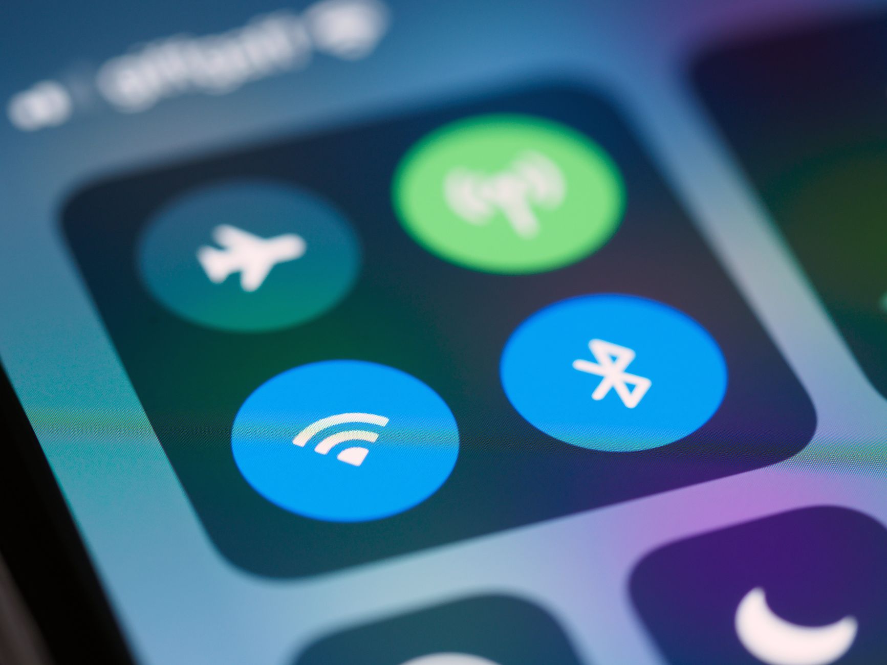 why does my wifi say connected but no internet - A close-up image showing smartphone control panel with various icons like WiFi and Bluetooth.